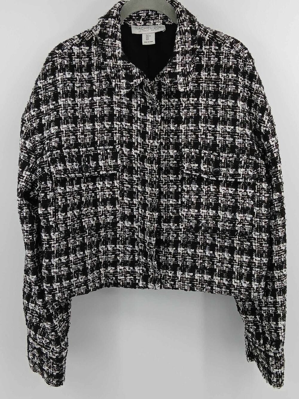 Wool blend tweed jacket, Rachel Zoe, black and white houndstooth pattern (L)
